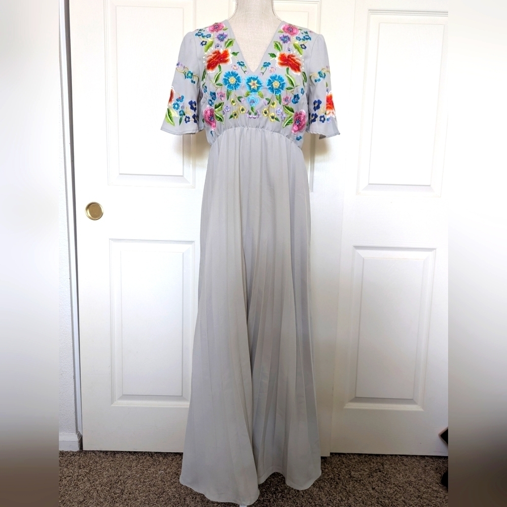 Asos Embroidered Pleated Maxi Dress
